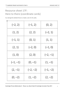Cambridge Primary Maths Resource Sheet 17F: Coordinate Cards