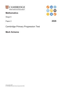Cambridge Primary Stage 6 Maths Paper 2 Mark Scheme 2026