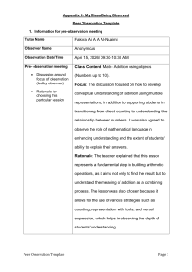 Peer Observation Template: Math Addition Lesson
