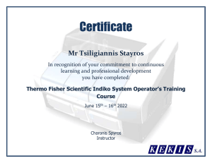 Thermo Fisher Indiko System Operator Training Certificate