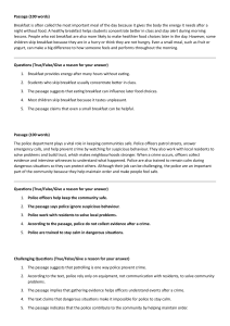 Breakfast and Police Role: Reading Comprehension Questions