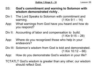 Lesson 28: 1 Kings 9-10 Outline