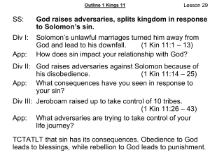 Lesson 29: 1 Kings 11 Outline - Solomon's Sin & Kingdom Split