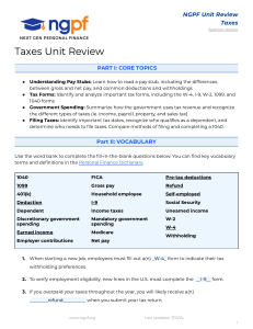 NGPF Taxes Unit Review: Personal Finance Study Guide