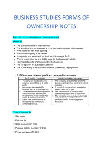 Business Studies Forms of Ownership Notes