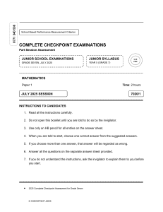 Grade 7 Mathematics Exam Paper 1 July 2025