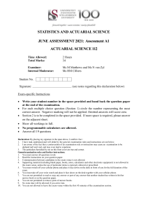 Actuarial Science 112 June 2021 Exam Paper