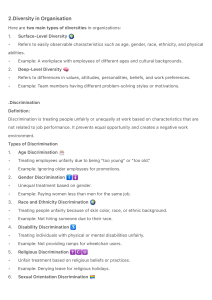 Diversity in Organisations: Types, Discrimination, Abilities