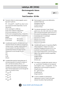 JEE 2026 Electromagnetic Waves Practice Problems