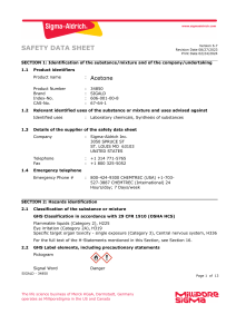 Safety Data Sheet for Acetone