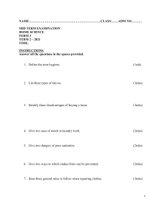 Form 3 Home Science Mid-Term Exam 2021