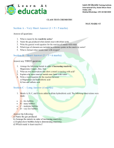 Chemistry Class Test: Reactivity Series