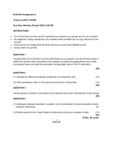 BLG1501 Assignment 2: Genetics, Cell Biology, Meiosis, Biodiversity