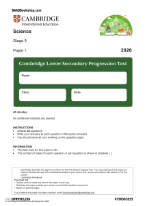 Cambridge Stage 9 Science Progression Test Paper 1 2026