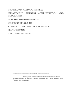 Communication Skills Assignment: Language & Communication Basics