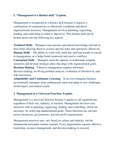 Management Concepts: Distinct Skill & Universal Function