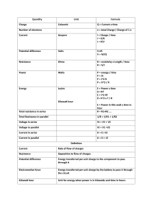Electricity Formulas & Definitions Study Guide