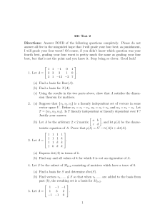 231 Test 2 Linear Algebra Exam