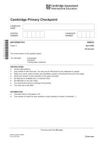 Cambridge Primary Checkpoint Mathematics Paper 2 April 2024