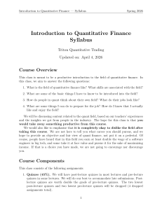Introduction to Quantitative Finance Syllabus Spring 2026