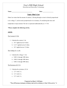 Ohm's Law Worksheet: High School Electrical Tech