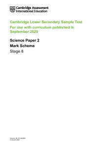 Cambridge Lower Secondary Science Paper 2 Mark Scheme Stage 8