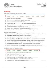 Feuille de travail de vocabulaire anglais 7e ann&eacute;e Unit&eacute; 8