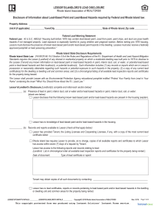 Rhode Island Landlord Lead Disclosure Form (2018)