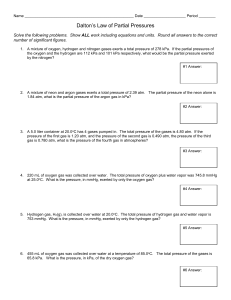 Dalton's Law of Partial Pressures Worksheet