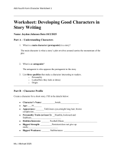 AGS Fourth Form Character Worksheet 1: Developing Good Characters