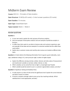 MIS 311 Midterm Exam Review: Data Analytics