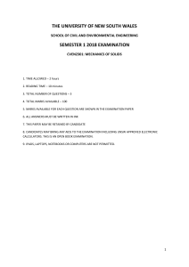 UNSW CVEN2301 Mechanics of Solids Exam 2018