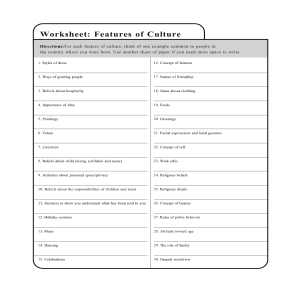 Features of Culture Worksheet