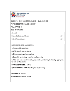 Iron and Steelmaking Assignment - Metallurgical Engineering