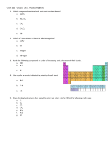 Chem 111 Practice Problems: Chemical Bonding & Molecular Structure