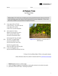 A Poison Tree by William Blake - CommonLit Worksheet