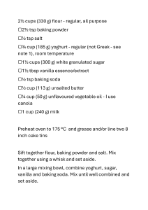Vanilla Cake Recipe with Yoghurt