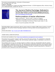 Positive Predictors of Teacher Effectiveness: Grit, Life Satisfaction, and Optimism