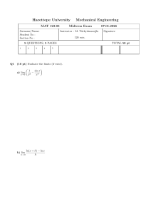 Hacettepe University MAT 123-03 Midterm Exam