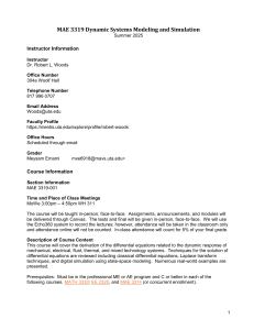 MAE 3319 Dynamic Systems Modeling and Simulation Syllabus