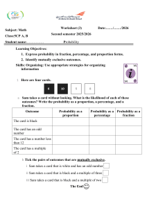 Math Probability Worksheet for 5th Grade