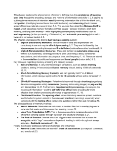 Memory Chapter: Encoding, Storage, Retrieval