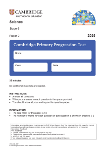 Cambridge Primary Progression Test Science Stage 6 Paper 2 2026