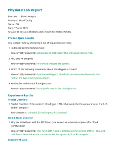 PhysioEx Lab Report: Blood Typing Exercise 11