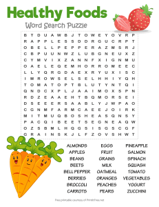 Puzzle sł&oacute;w o zdrowych produktach spożywczych - Darmowy drukowalny