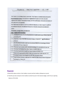 Accounting Practice Question: Creditors Journal & Control Account