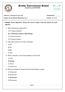 Europe Overview Worksheet: Social Studies Unit 6