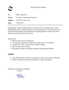Fire Water Tank Repair Memo: 29-D3 Tank Reinforcement Procedure