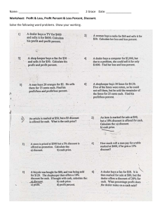 Profit & Loss Worksheet: Word Problems on Discount & Percentages