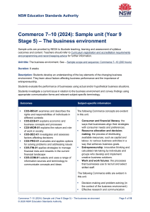 NSW Commerce Year 9 Unit: The Business Environment